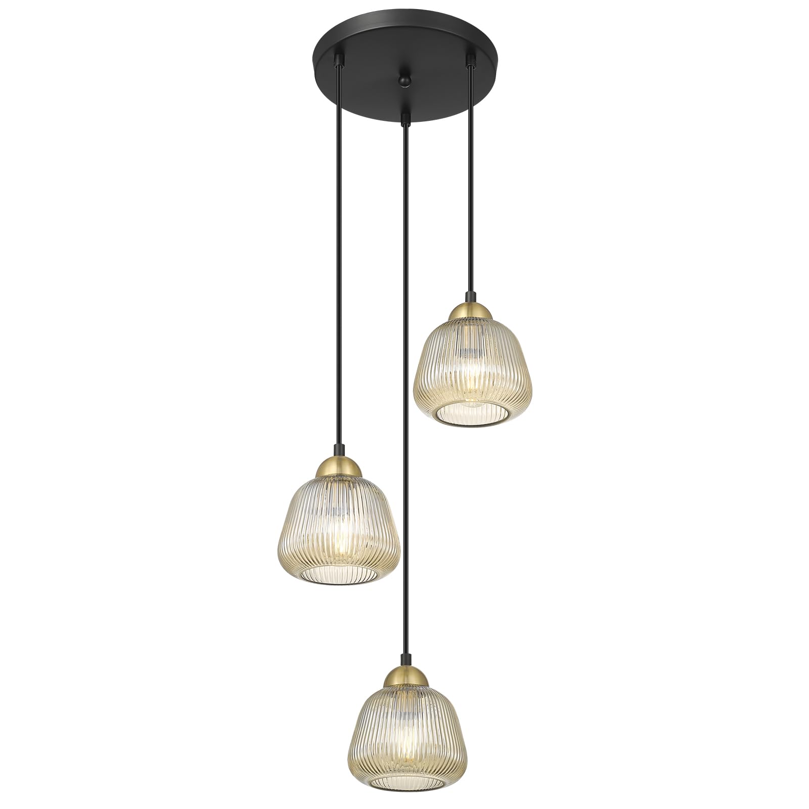 3-Light Hanging Pendant Lights, 7inch Modern Cognac Glass Shade Adjustable Height Pendant Light Fixture， E26 Base Pendant Light for Kitchen Island Living Room Hallway Lighting