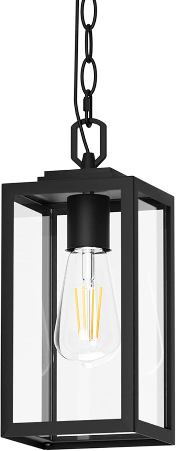 Modern Outdoor Pendant Light, 1-Light Outdoor Hanging Lantern Light, Matte Black Aluminum with Clear Glass, Exterior Pendant Lighting Fixture for Porch, Yard, Gazebo