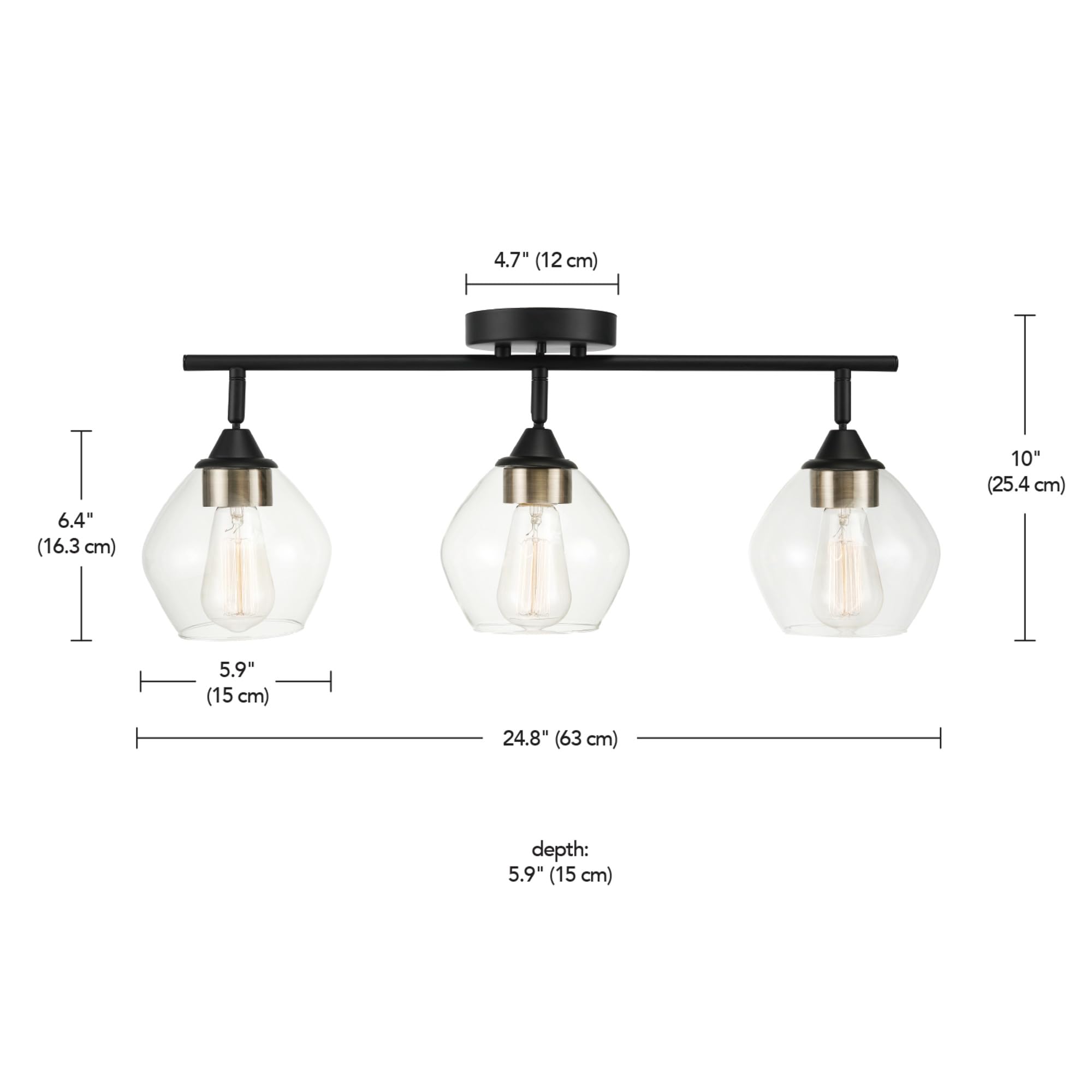 3-Light Track Lighting, Brushed Nickel, Clear Glass Shades, Silver, Bulb Not Included