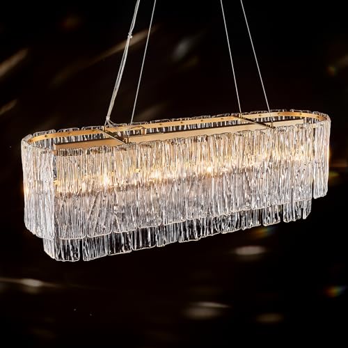 Modern Gold Chandeliers,20” Crystal Glass Pendant Ceiling Light Fixtures 7-Light Round Chandelier Luxury 2 Tiers Hanging Chandelier for Dining Room Foyer Living Room Bedroom