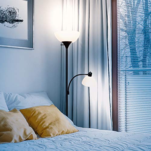 Sky Dome Plus LED Floor lamp, Torchiere Super Bright Floor Lamp with Reading Lamp for Living Rooms & Offices - Dimmable Tall Standing Lamp for Bedroom Reading - Gold Brass