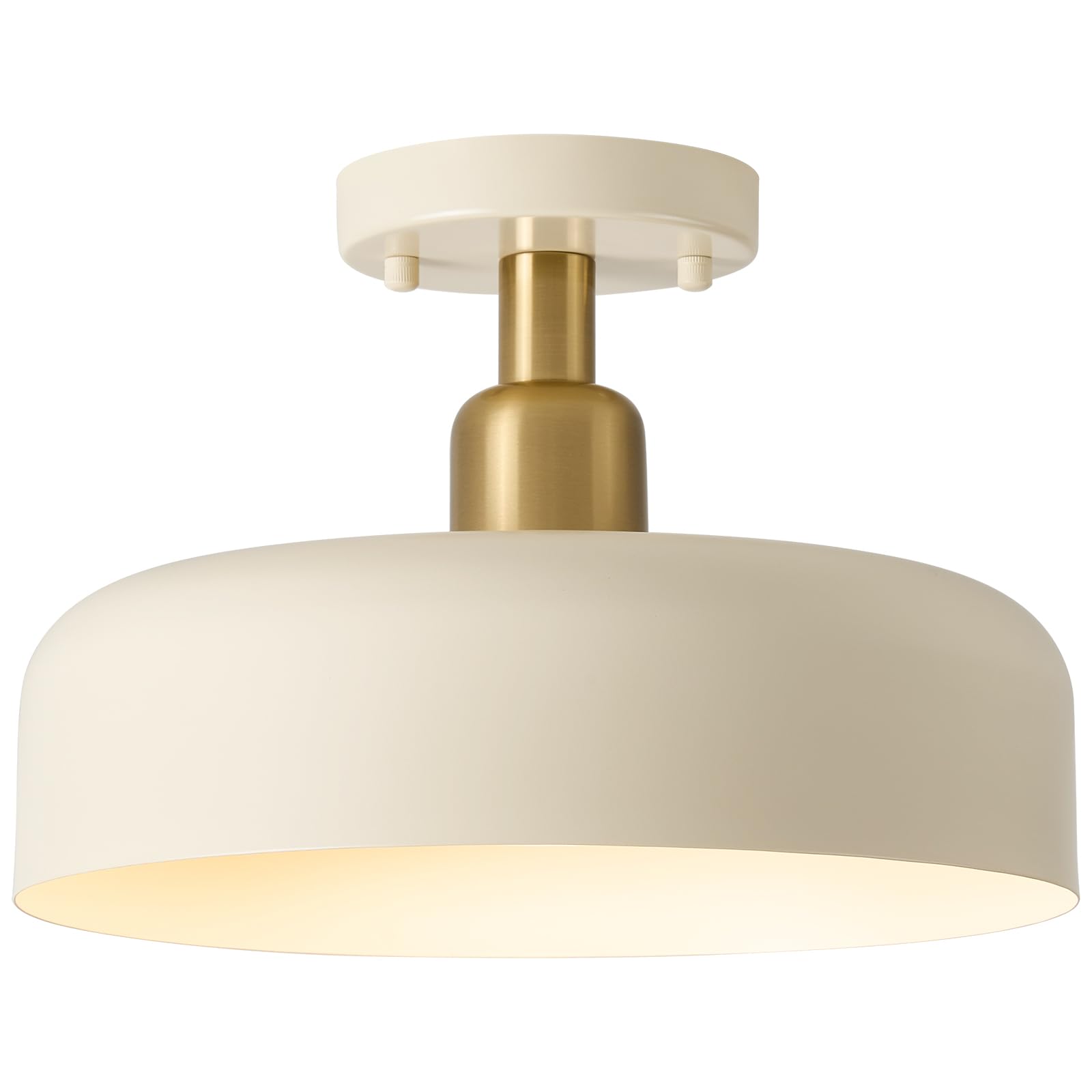 Contemporary Semi Flush Mount Ceiling Light Fixture, Brass Accent Ceiling Light with 12.6" Brown Metal Shade, for Kitchen, Entryway, Hallway, Dining Room, Cafe