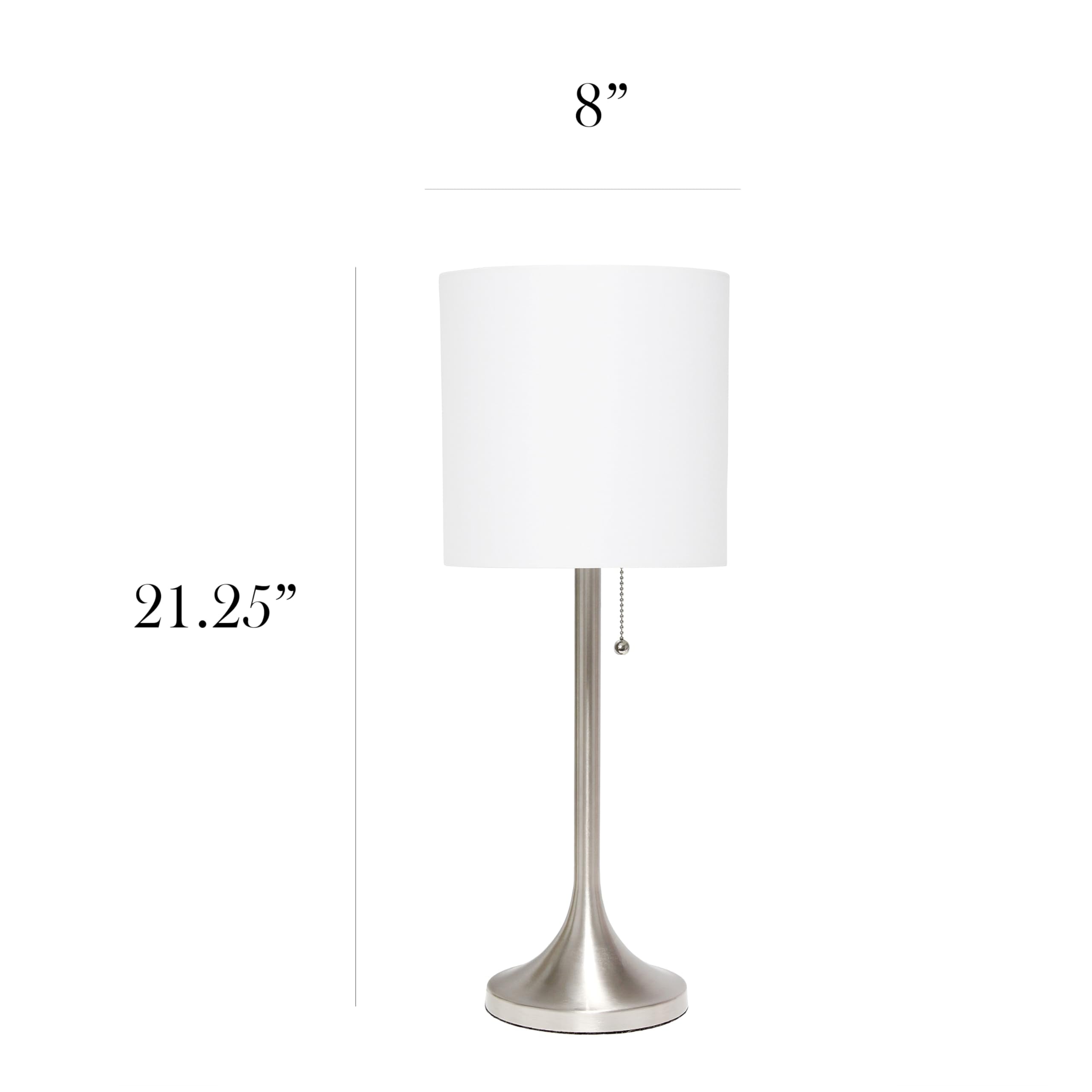 Tapered Fabric Drum Shade Table Lamp, Gold and White, 8 x 8 x 21