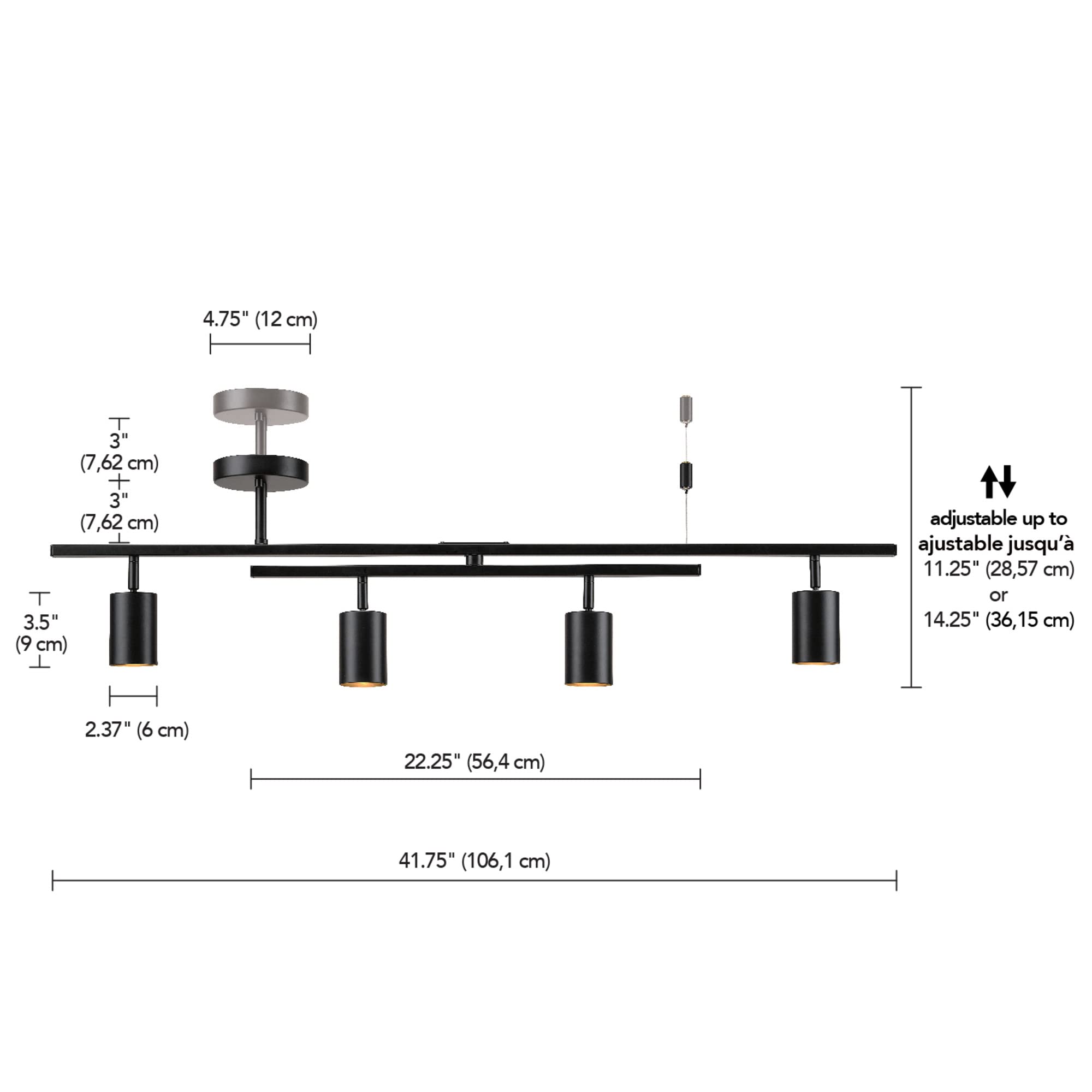 5-Light Track Lighting, Center Swivel Bar, Matte Black, Ceiling Light, Track Light Heads, Pivot Shades, Track Ceiling Light, Track Lighting Kit, 5 Bulb Kitchen Light