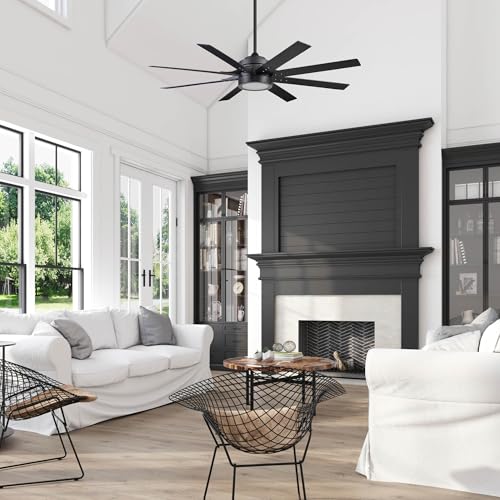 Ceiling Fans Xerxes, 62 Inch Contemporary LED Ceiling Fan with Light and Remote Control, 8 Blades with Dual Finish, Reversible Motor - 51628-01 (Brushed Nickel)