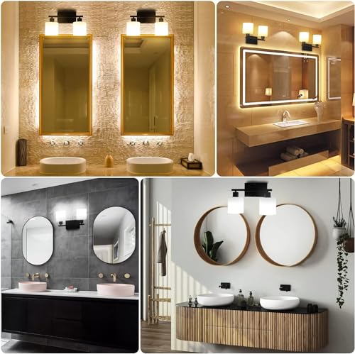 Black Bathroom Light Fixtures Over Mirror, Rustproof Vanity Lights for Bathroom, Modern 3-Light Wall Sconces for Living Room, Milky White Glass Shades, Standard E26 Base, Bulbs Not Included