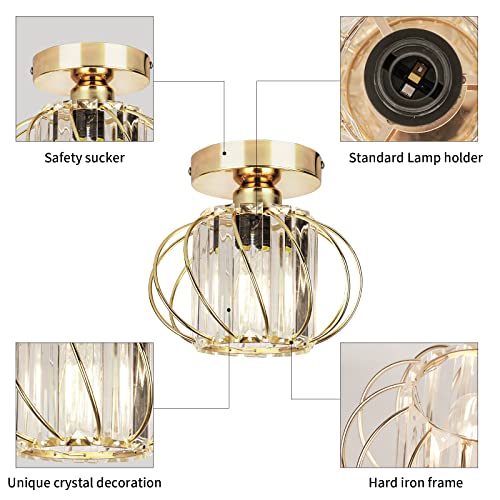 Semi Flush Mount Ceiling Light - Gold Light Fixture Flush Mount Light Metal Cage Close to Ceiling Light fixtures Hallway Light Fixtures Ceiling for Bedroom Living Room Kitchen Bathroom Entryway