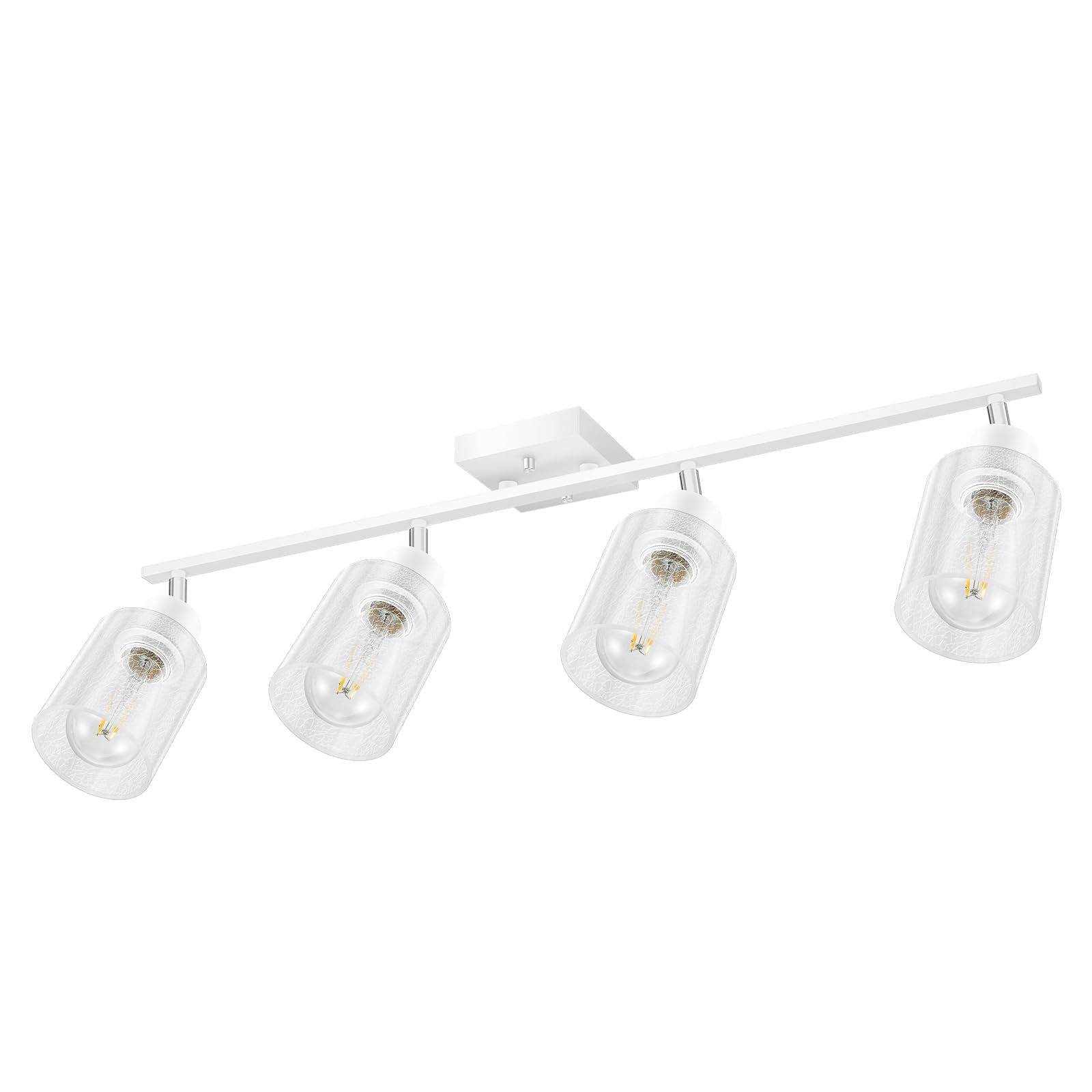 LED 4 Light Track Lighting Kit, 4 Way Ceiling Spot Lighting with Glass Lampshade, Flexibly Rotatable Light Head for Kitchen, Living Room, Bedroom, Bulb Not Included