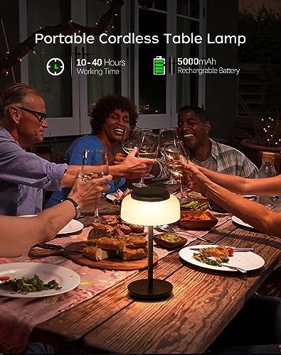 Battery Operated LED Table Lamp, 5000mAh Waterproof Cordless Desk Lamp with 3 Level Brightness Touch Control, Mini Rechargeable Night Light for Living Room, Bedroom, Outdoor bar (Black)