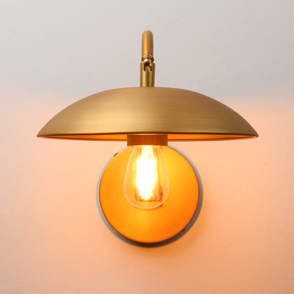 Adjustable Wall Sconce, Industrial Swing Arm Wall Lamp Hardwired with Metal Base, Retro Indoor Wall Light Fixtures Decor for Hallway Bedside Living Room (Brass)