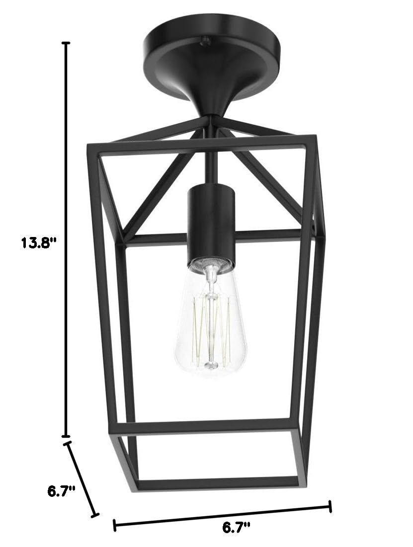 Semi Flush Mount Ceiling Light, Black Industrial Ceiling Light Fixtures, Farmhouse Light Fixture for Entryway Porch Hallway Stairway Garage Living Room Dining Room Balcony