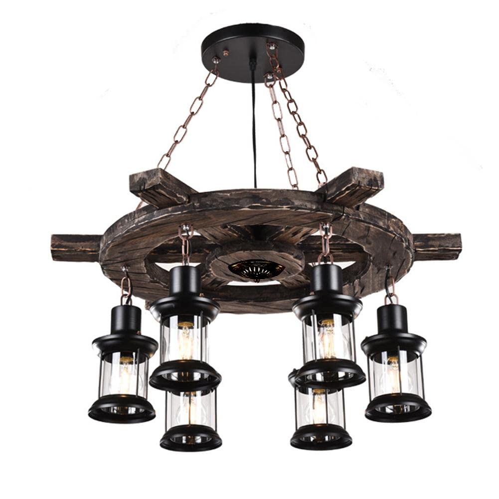 8 Lights Industrial Retro Wooden Chandelier Pendant Light Island Hanging Ceiling Fixture Vintage Farmhouse Wood Light Adjustable Chain for Home Cafe Bar Restaurant (39.4")