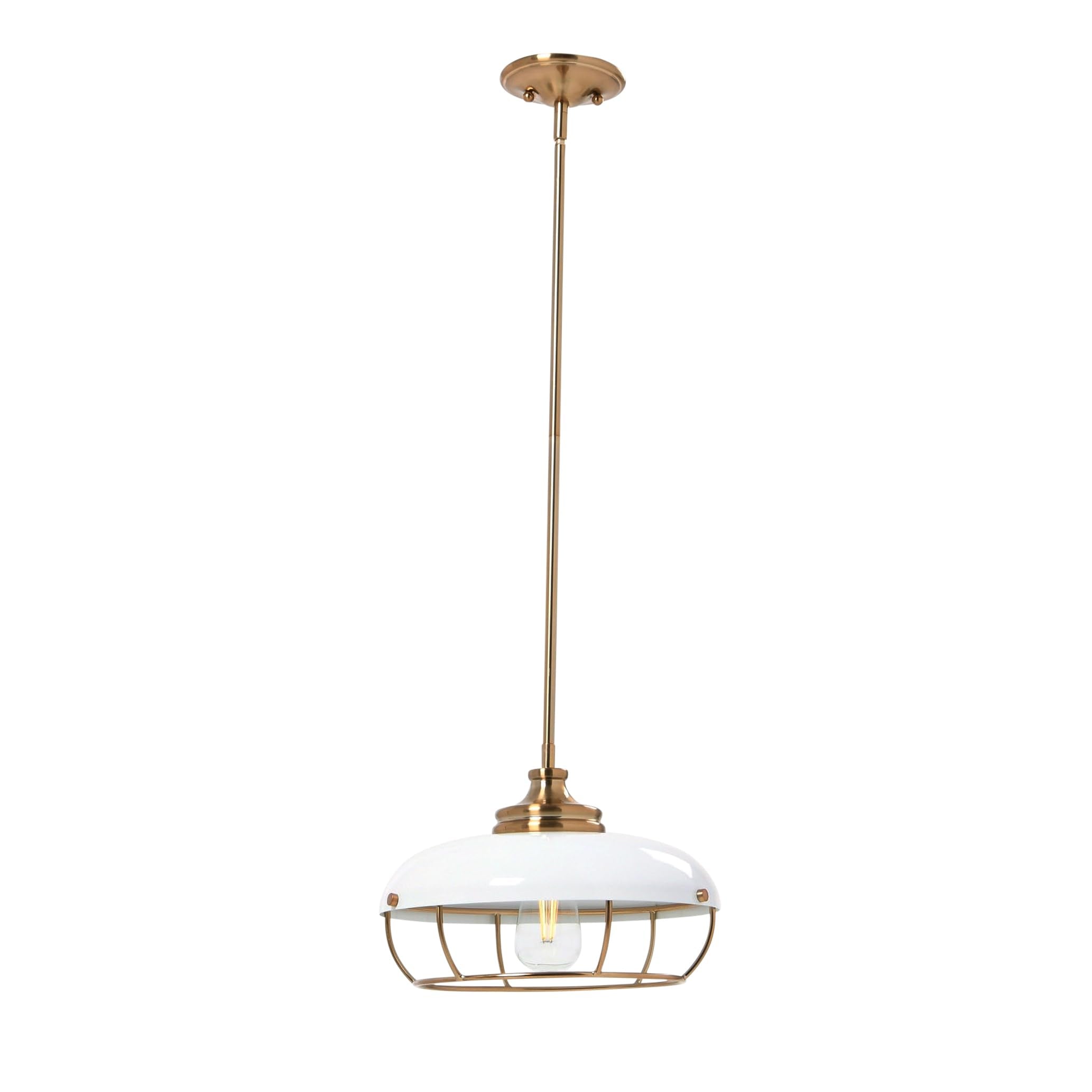 Caged Dome Metal Semi-Flush Mount Ceiling Light, Brushed Brass and Navy Blue