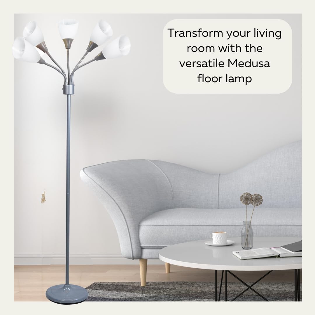 Modern Multi-Head Medusa Floor Lamp - 5 Light Standing Lamp for Bedroom and Living Room with Positionable Acrylic White Shades & 3-Light Mode Switch - Tall Black Floor Lamp for Living Room Decor