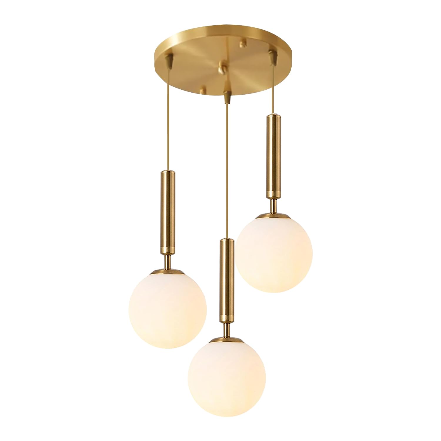 Modern 3 Light Cluster Pendant Lights Kitchen Island Mid Century Adjustable Brushed Gold Globe Chandelier Pendant Light Fixture Retro Vintage Milk White Glass Round Multi Hanging Ceiling Light