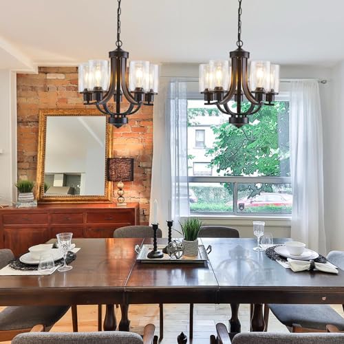 5-Light Dining Room Chandelier,Modern Small Chandeliers Black Rustic Metal Farmhouse High Ceiling Pendant Light Fixtures for Living Room,Kitchen,Foyer,Bedroom