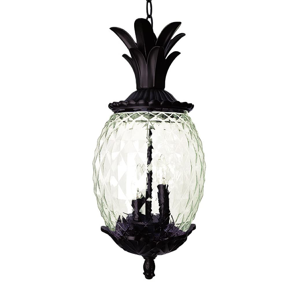 Large Outdoor Hanging Pineapple Dimmable Lantern | Durable Anti-Rust Cast Aluminum | Three Light in Black Coral | Showcases Style and Hospitality