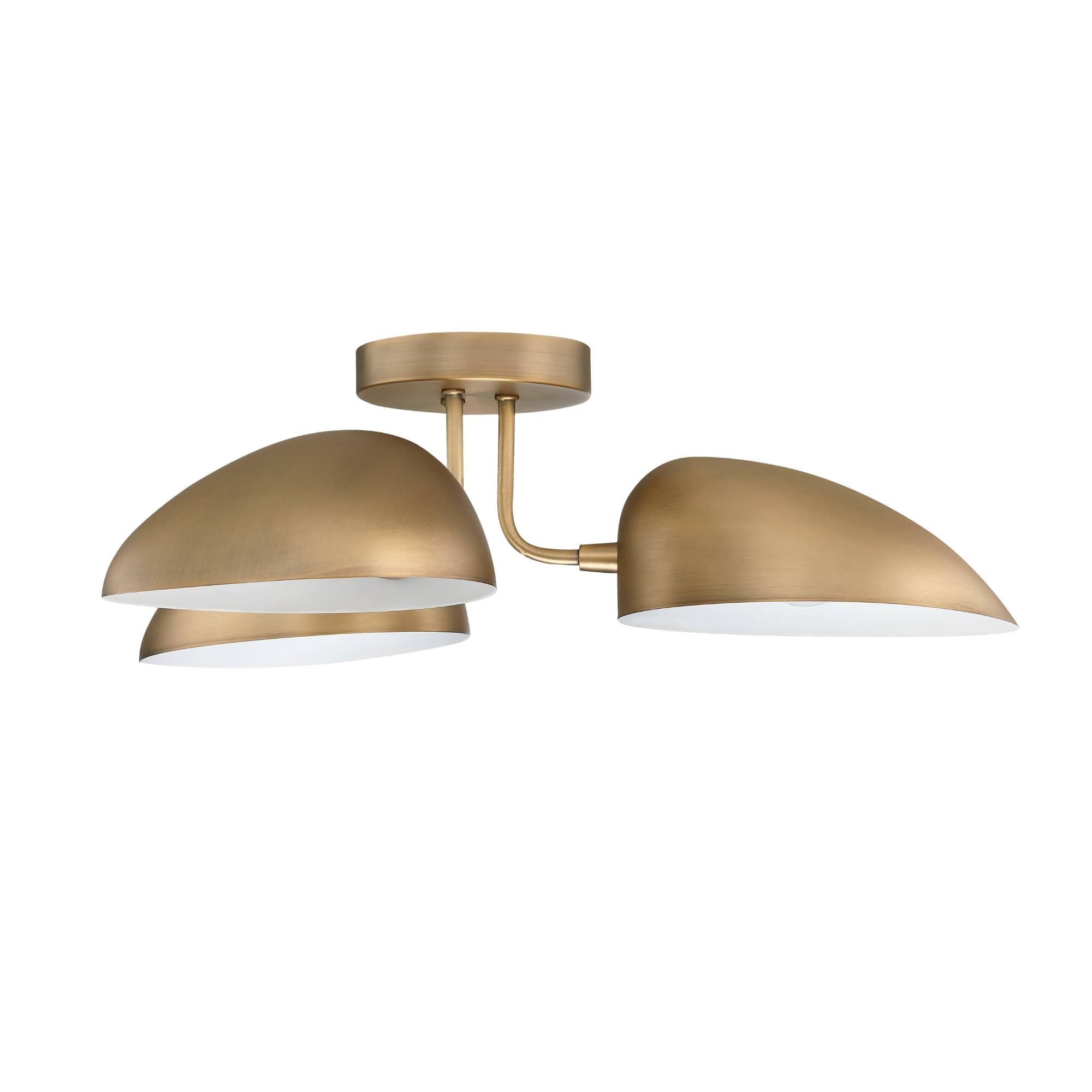 Semi Mount Flush Ceiling Light, 3-Lights Modern Retro Lighting with White Rounded Shades for Hallway, Dining Room and Bedroom, Brass Gold/White