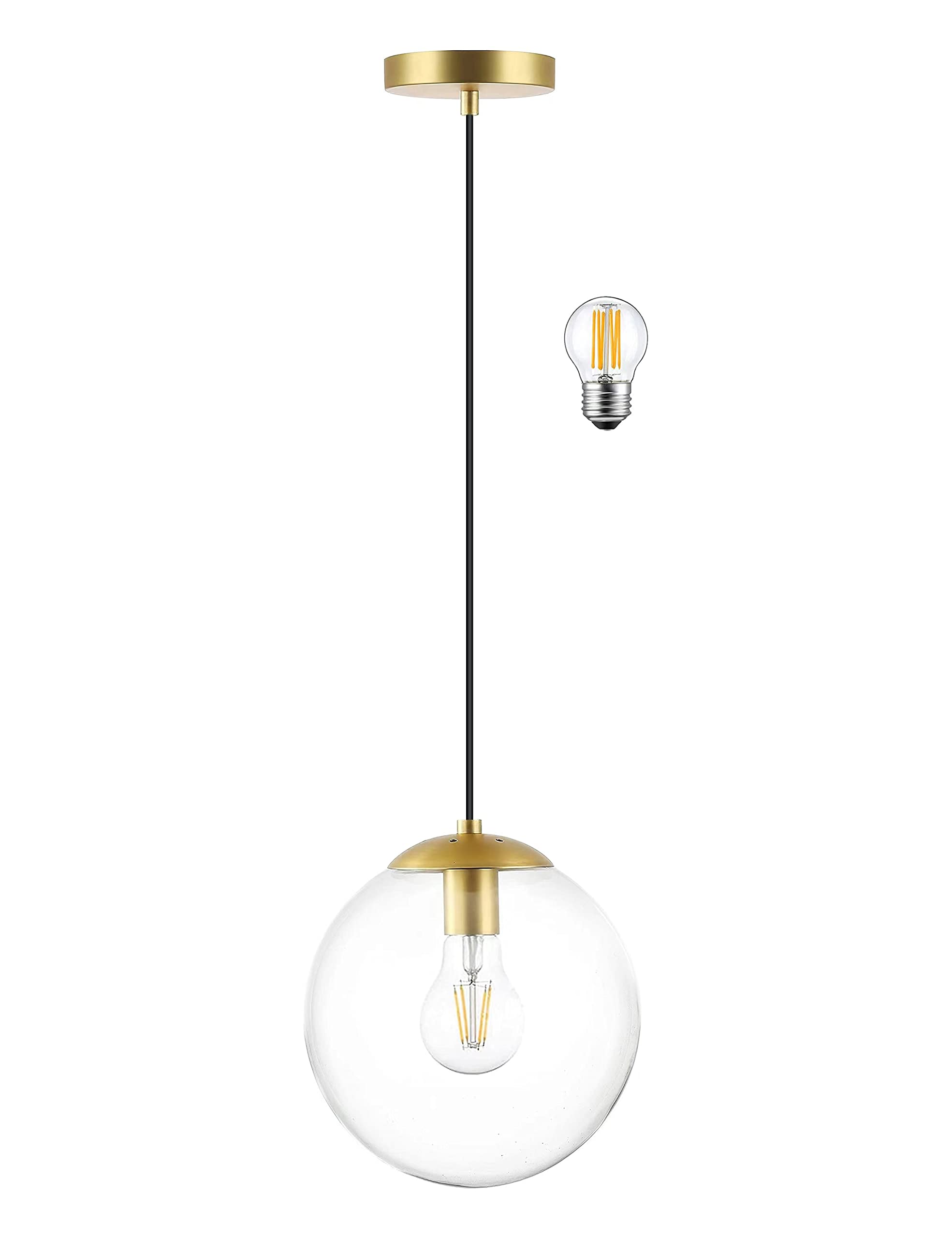 6-inch Mini Modern Globe Pendant Light Clear Glass with Brass Finish Contemporary Mid Century Adjustable Hanging Light Fixture for Living Room Bedroom Kitchen