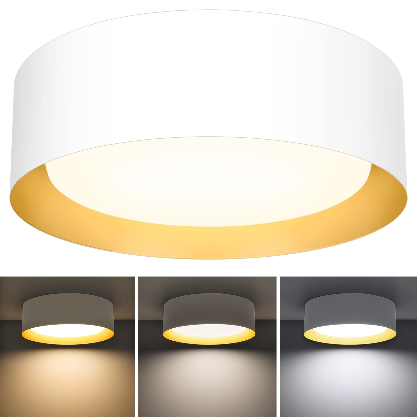 Flush Mount Ceiling Light, 13in 25W(250W Equiv) 2400LM, LED Ceiling Light Fixture 3 Colors 3000K 4000K 5000K, Dimmable Black and Gold Modern Flush Mount Light for Bedroom Bathroom Hallway Kitchen