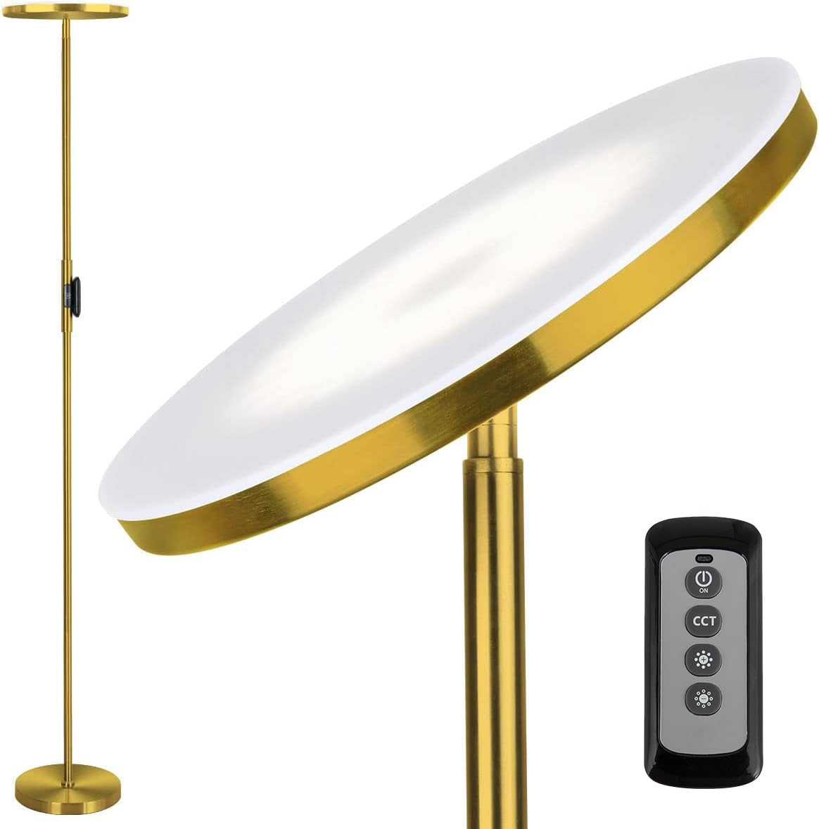 Floor Lamp,30W/2400LM Sky LED Modern Torchiere 3 Color Temperatures Super Bright Floor Lamps-Tall Standing Pole Light with Remote & Touch Control for Living Room,Bed Room,Office (Brushed Gold)