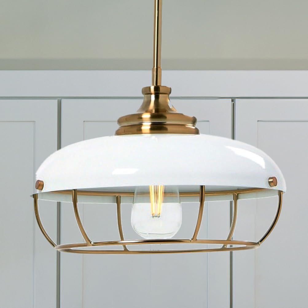 Caged Dome Metal Semi-Flush Mount Ceiling Light, Brushed Brass and Navy Blue