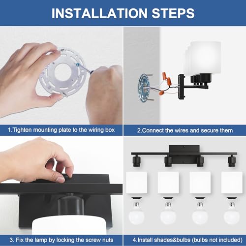 Black Bathroom Light Fixtures Over Mirror, Rustproof Vanity Lights for Bathroom, Modern 3-Light Wall Sconces for Living Room, Milky White Glass Shades, Standard E26 Base, Bulbs Not Included