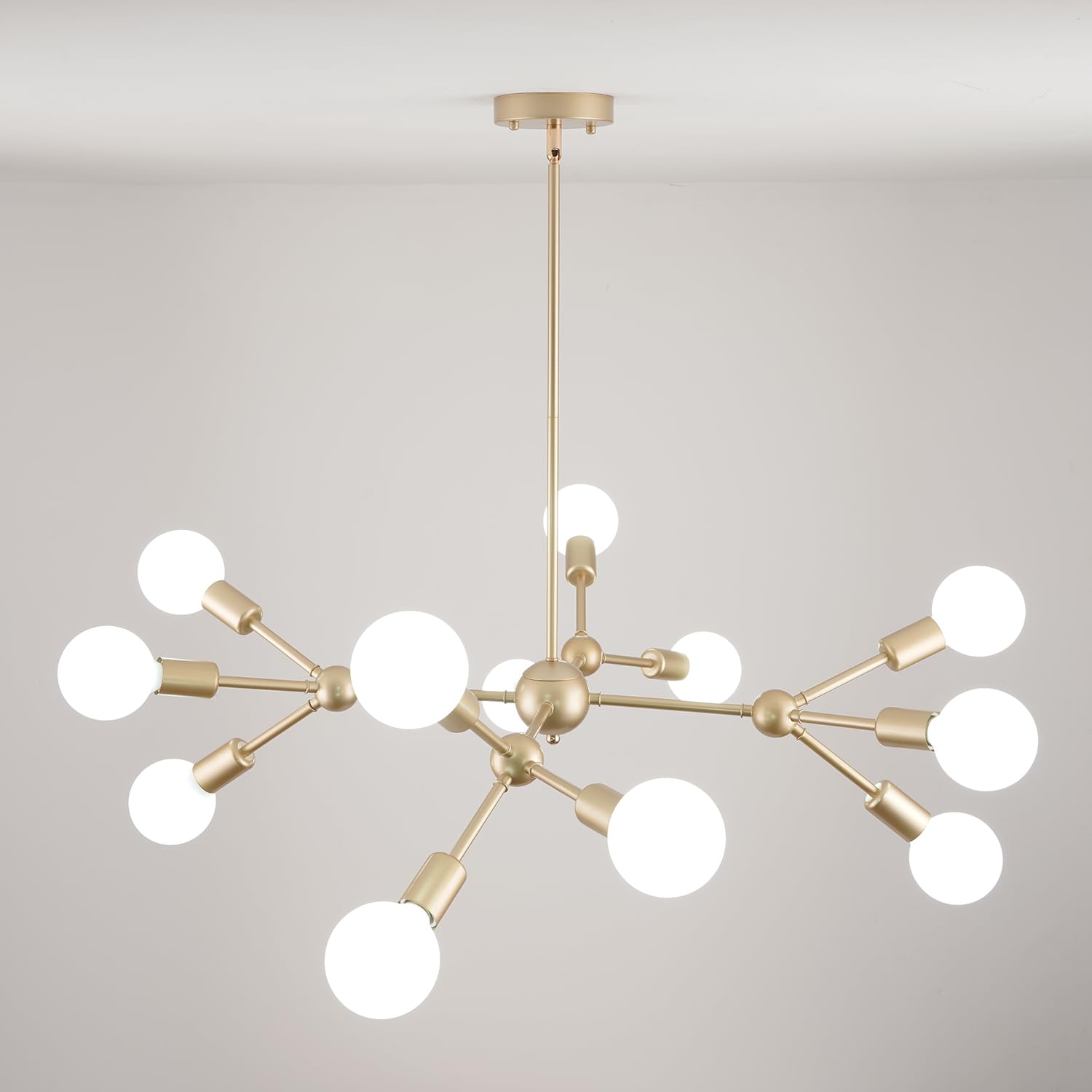 Modern Mid Centur 6 Light Semi Flush Mount Ceiling Lighting Fixture for Living Room Bedroom Dining Room Hallway Kitchen Office,Minimalist Gold and Black Sputnik Chandelier