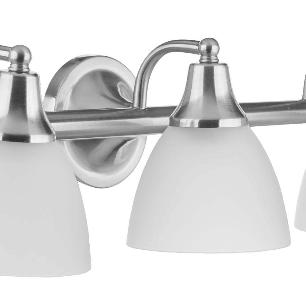 3-Light Vanity All-in-One Bathroom Set, 5 Piece Brushed Steel Finish, 70, Bulb Not Included