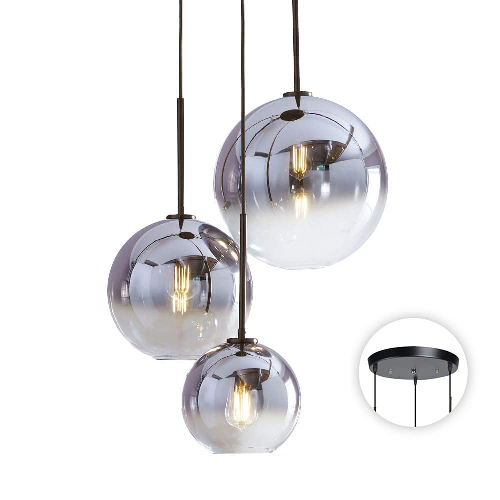 KCO Lighting 3 Light Globe Cluster Pendant Light Modern Glass Cluster Chandelier Gold Glass Pendant Light Fixture Mid Century Dining Room Chandelier Multi Pendant Light Fixture