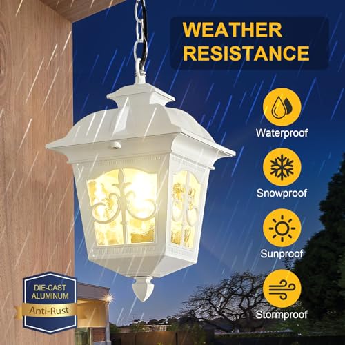 Black Outdoor Pendant Light for Porch Patio Entryway Yard Front Door Beach, Waterproof Pendant Lamp Fixture Indoor Hanging Lantern for Kitchen Dinning Room(1 Pack)