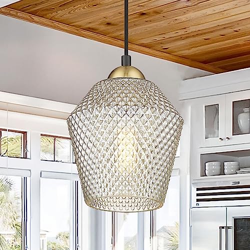 3-Light Hanging Pendant Lights, 7inch Modern Cognac Glass Shade Adjustable Height Pendant Light Fixture， E26 Base Pendant Light for Kitchen Island Living Room Hallway Lighting