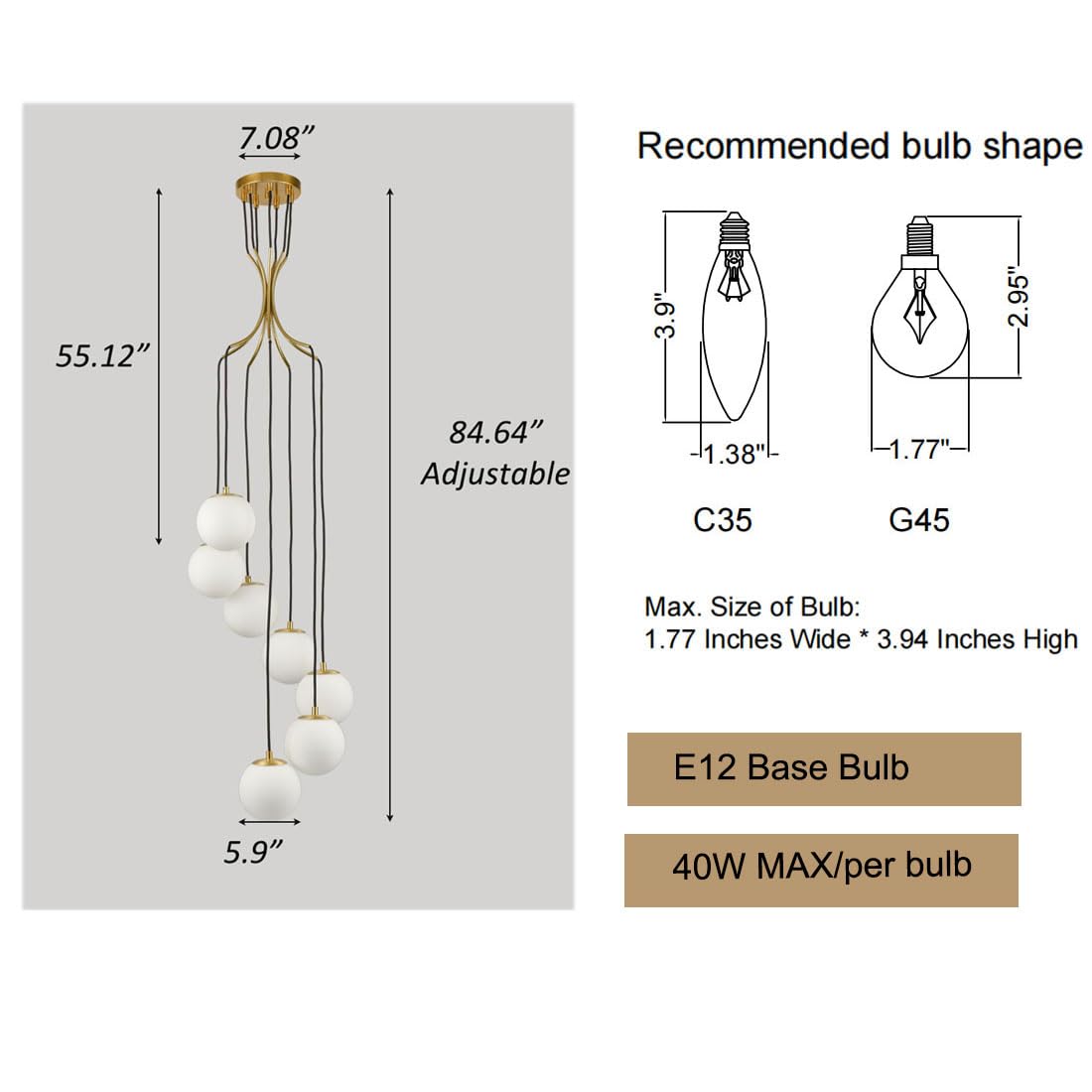 Mid Century Modern Pendant Lighting 4-Light Globe Chandeliers White Opal Glass Shade Brass