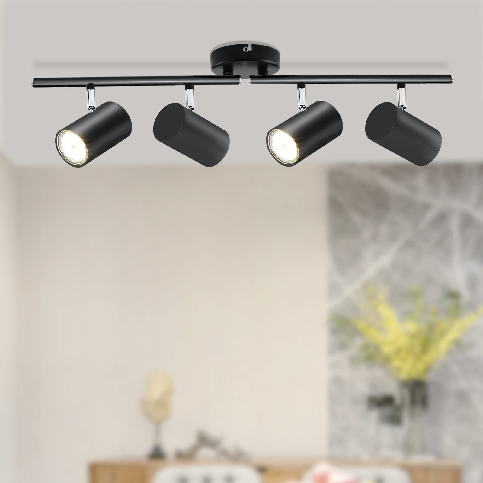 6-Light Black Track Lighting Fixtures for Ceiling, 6 Way LED Track Light Kit with Adjustable Light Heads & GU10 Socket, Adjustable Ceiling Spot Lighting for Kitchen, Dining Room, Bar, Office