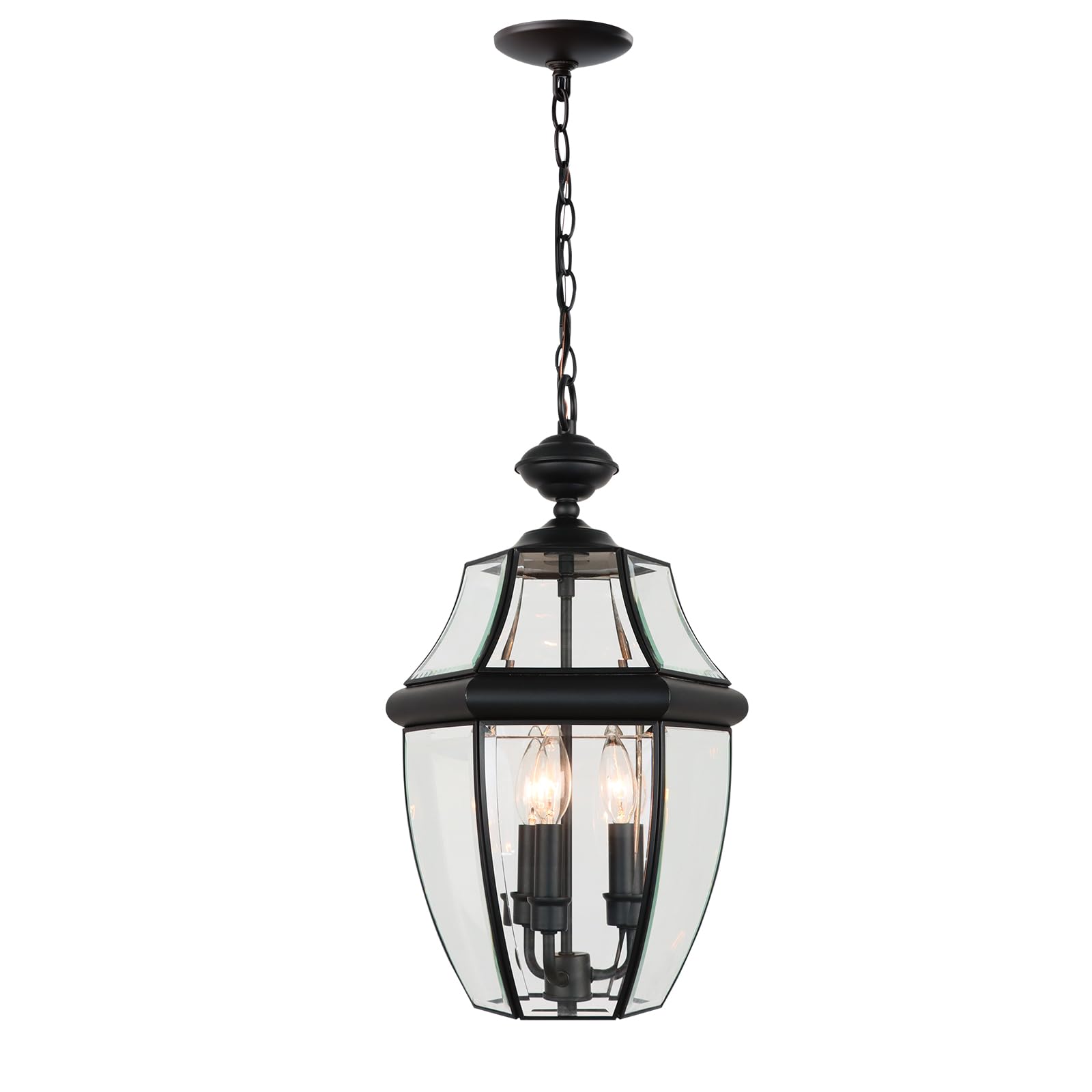 Large Outdoor Pendant Light Fixture 3-Light, 20in Modern Black Outdoor Chandelier Hanging Porch Light, Metal Exterior Ceiling Mount Hanging Lantern with Clear Glass for Front Door, Entrance, Gazebo