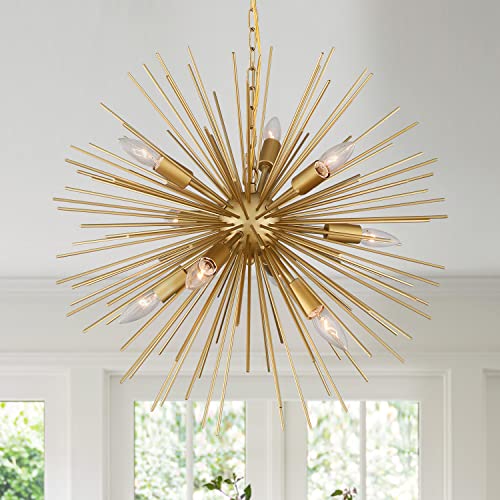 Modern Gold Sputnik Chandelier 9-Light Dining Room Chandelier Light Fixture for Living Room, Bedroom, Kitchen, Entryway, Foyer, 23in 15LB Solid Metal, YB233B9G