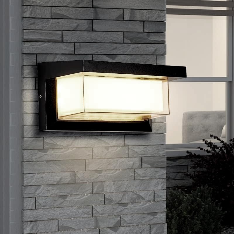 LED 18W Modern Rectangular Outdoor Wall Sconce Light 3000K Outside Light for House Patio, Black with Full Border Warm White, IP64 Waterproof Outdoor Wall Lights for House Patio Exterior Wall