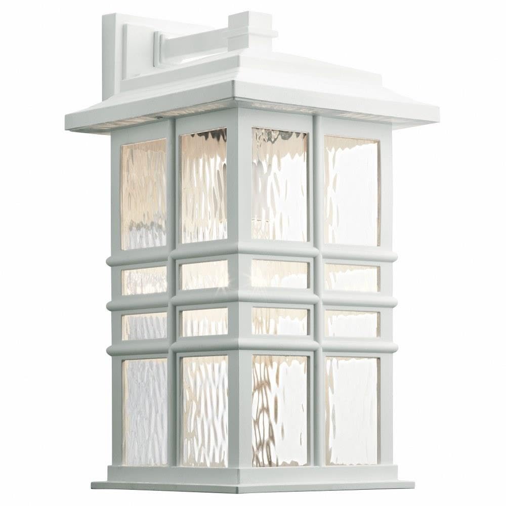 Square 12" Outdoor Wall Light in White, 1-Light Exterior Wall Sconce with Clear Hammered Glass, (12" H x 6.5" W), 49829WH