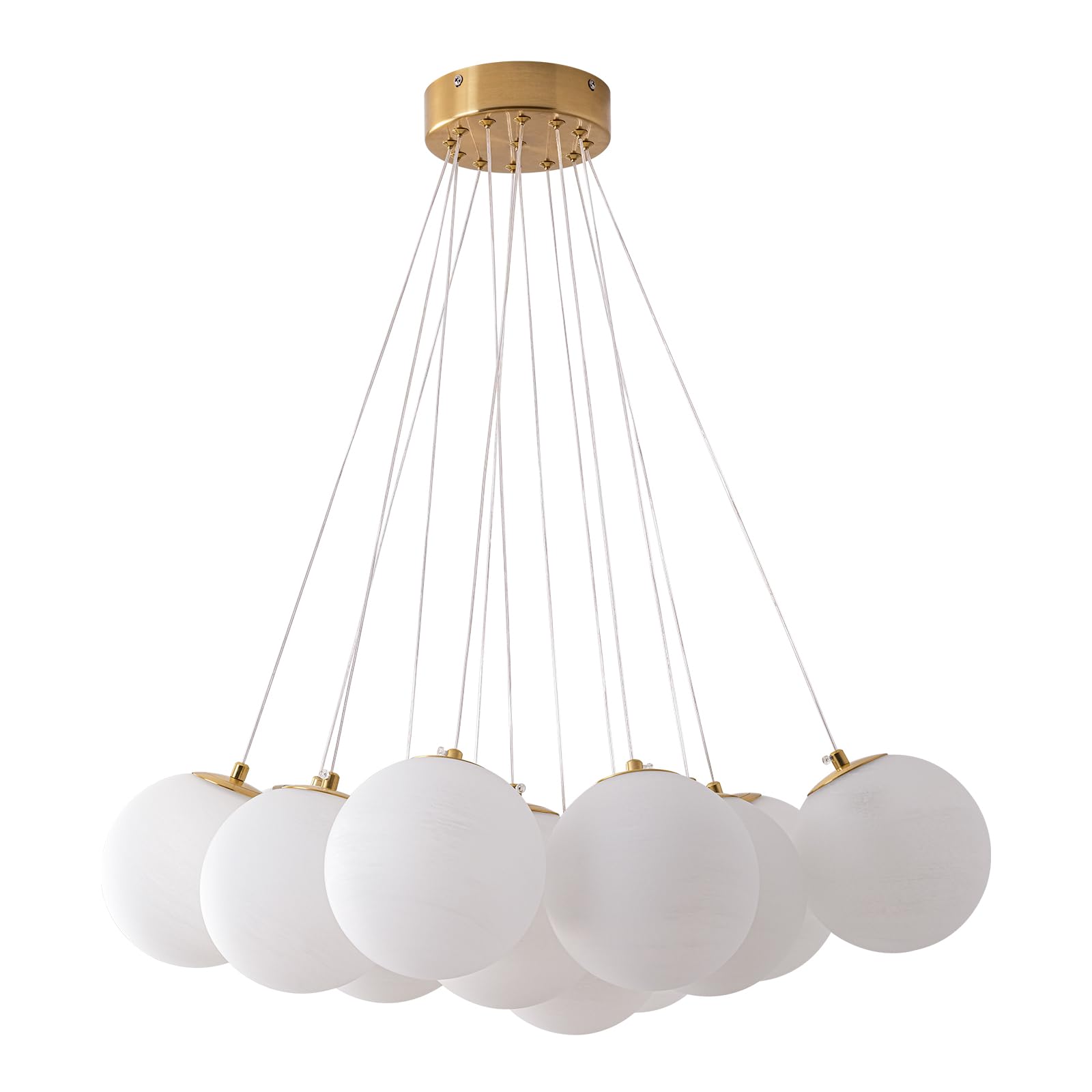 7-Lights Milk Glass Bubble Chandeliers Lighting, Modern Nordic Large Globe Chandelier Mid-Century Ball Pendant Light Fixture for Bedroom, Living Room, Dining Room, Entry, Island