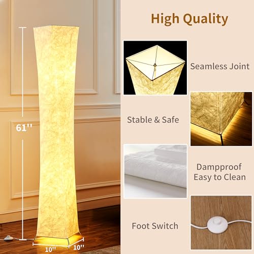 Floor Lamp, Dimmable 64" Tall Standing Lamp, 3 Levels Adjustable Brightness 12Wx2 LED Bulbs, Column Floor Light w/White Fabric Shade, Home Decor for Living Room, Bedroom, Kids Room