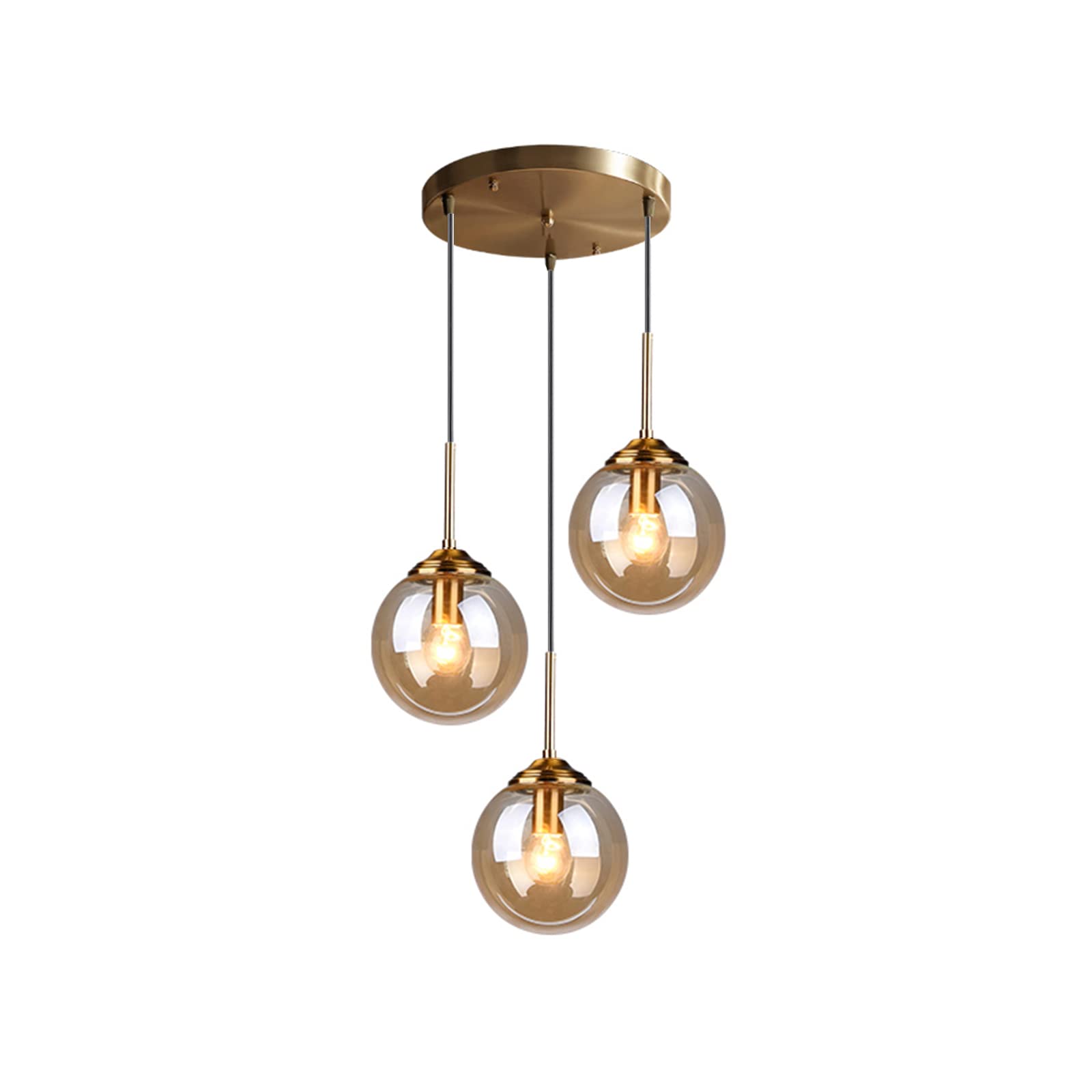 3-Light Glass Pendant Lighting Fixture with 5.12" Shades Gold Hanging Ceiling Lamp with Multiple Shades Pendant Light for Kitchen Island,Dining Room Chandelier (Transparent)