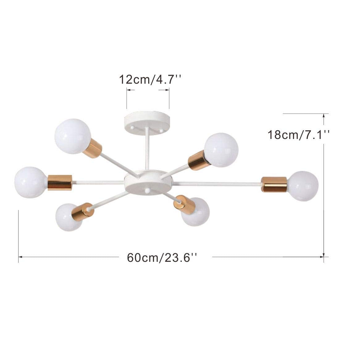 Lighting Mid Century Modern Flush Mount Ceiling Light White Gold Industrial Vintage Semi Flush Mount Close to Ceiling Light Farmhouse 6-Light Sputnik Chandelier Ceiling Lamp Flush Mount