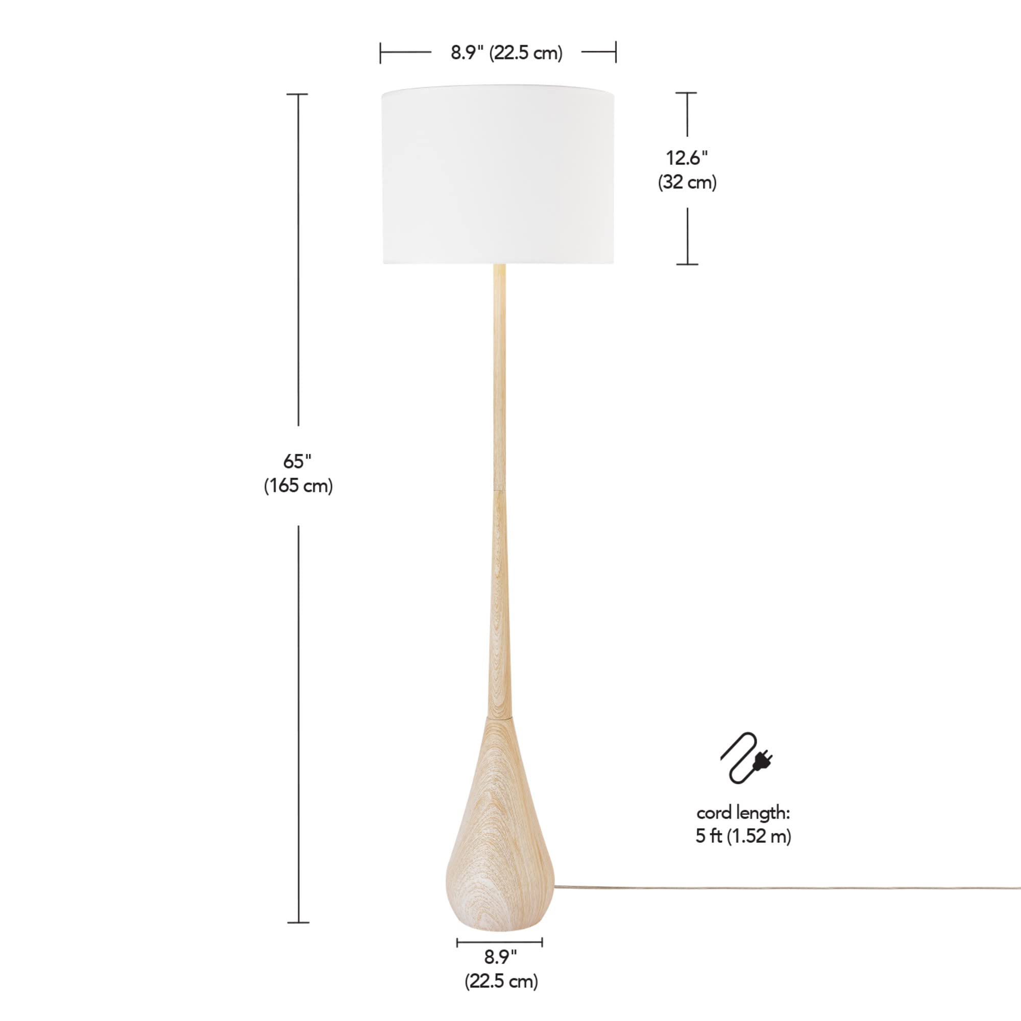 65" Floor Lamp, Faux Wood, Cotton Shade