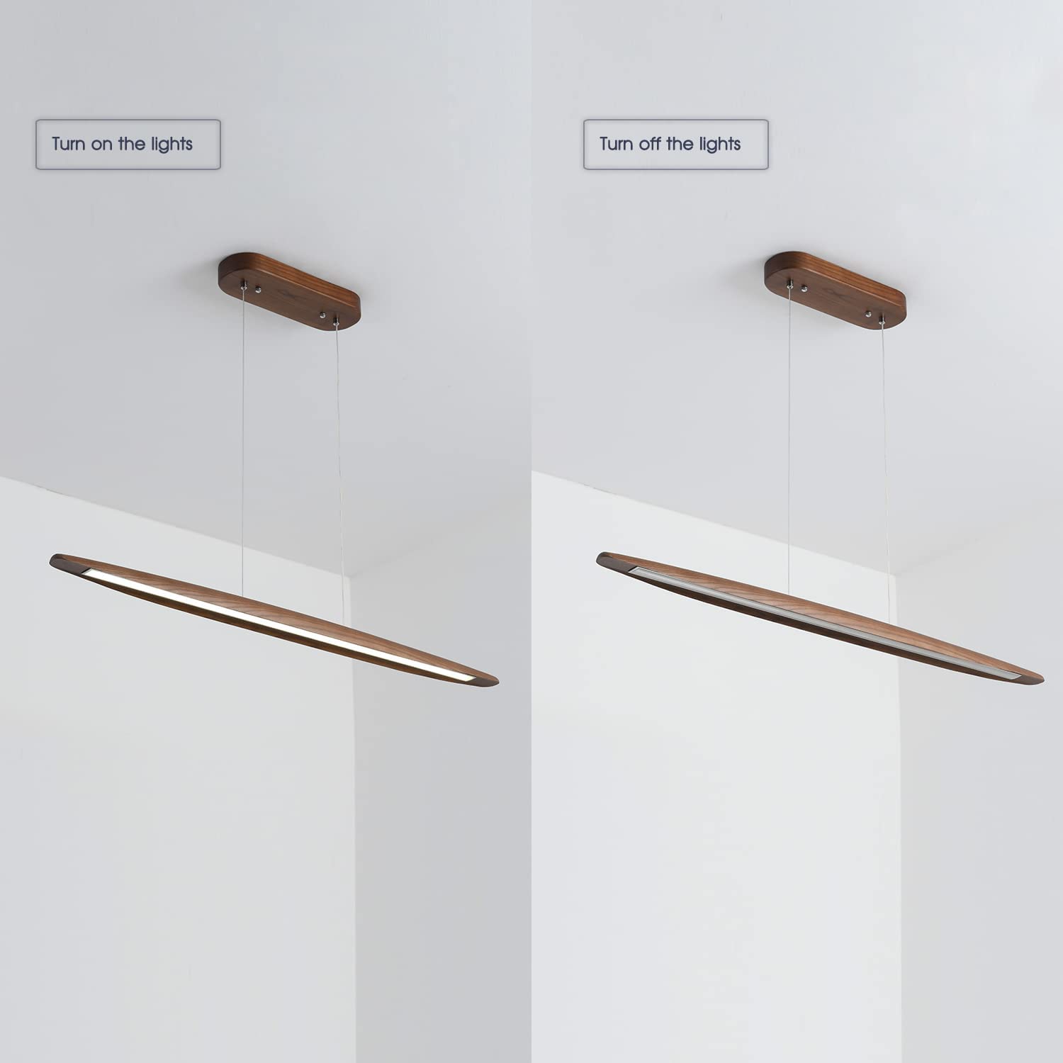 71" Wood Linear Pendant Light Wood Linear Dinning Room Light Island Lights LED Dimmable Linear Chandelier 40w for Dining Room Billiard & Pool Table Walnut Color