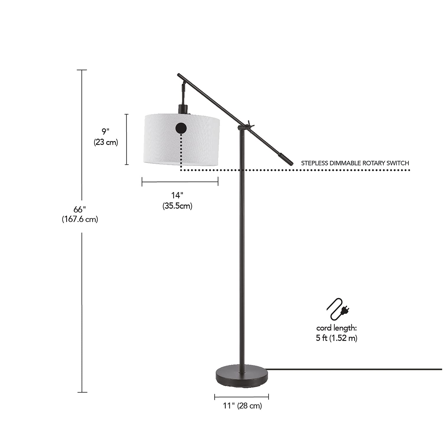 Globe Electric Novogratz x 67225 65" Floor Lamp, 2-Tone Wood Toned Base, White Fabric Shade, Socket Rotary Switch, Living Room Décor, Reading Light, Home Essentials, Bedroom, Office Accessories