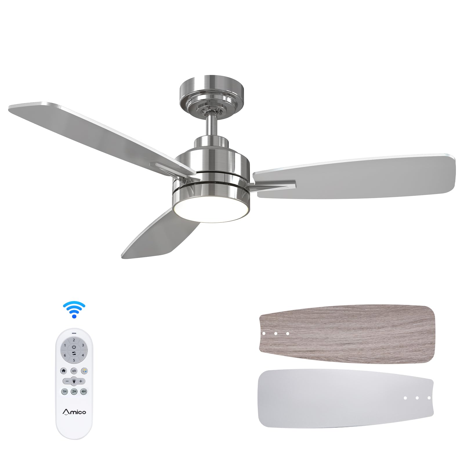 Ceiling Fans with Lights, 44 inch Ceiling Fan with Light and Remote Control, Reversible, 3CCT, Dimmable, Noiseless, Small Black Ceiling Fan for Bedroom, Indoor/Outdoor Use