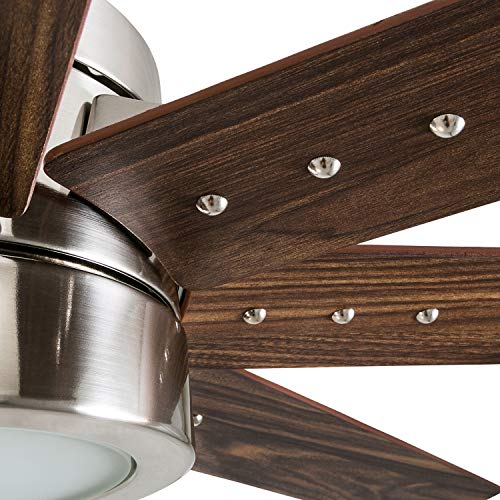 Ceiling Fans Xerxes, 62 Inch Contemporary LED Ceiling Fan with Light and Remote Control, 8 Blades with Dual Finish, Reversible Motor - 51628-01 (Brushed Nickel)