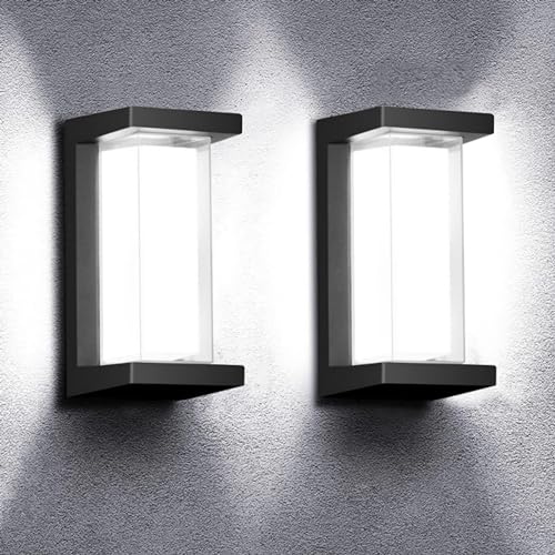 18W Outdoor Porch Light 3000K 1800Lm Matte Black LED Outdoor Wall Light Aluminum Exterior Light Fixtures Wall Mount IP65 Waterproof (2 Pack)