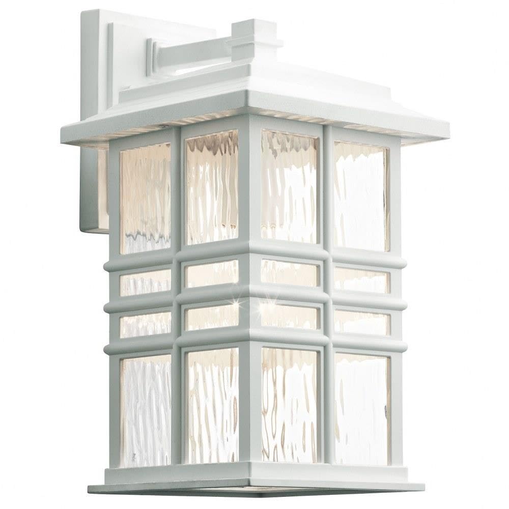 Square 12" Outdoor Wall Light in White, 1-Light Exterior Wall Sconce with Clear Hammered Glass, (12" H x 6.5" W), 49829WH