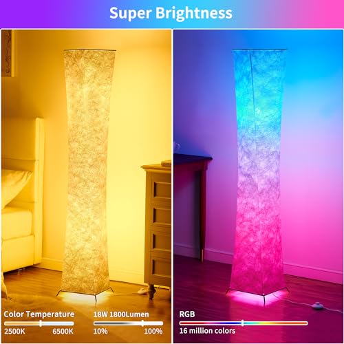 Floor Lamp, Dimmable 64" Tall Standing Lamp, 3 Levels Adjustable Brightness 12Wx2 LED Bulbs, Column Floor Light w/White Fabric Shade, Home Decor for Living Room, Bedroom, Kids Room